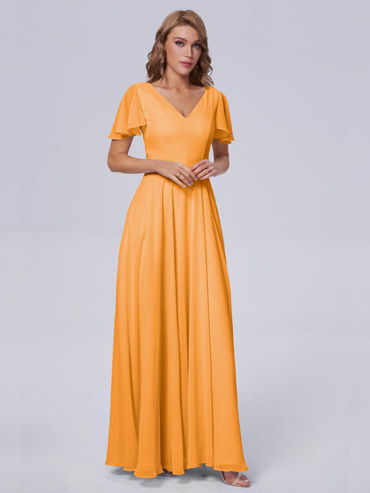 Anastasia Chiffon Long Bridesmaid Dresses With Sleeves