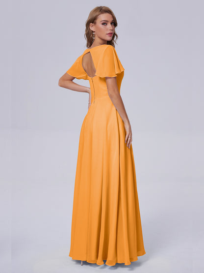 Anastasia Chiffon Long Bridesmaid Dresses With Sleeves