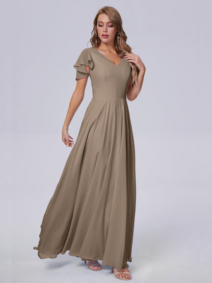Anastasia Chiffon Long Bridesmaid Dresses With Sleeves