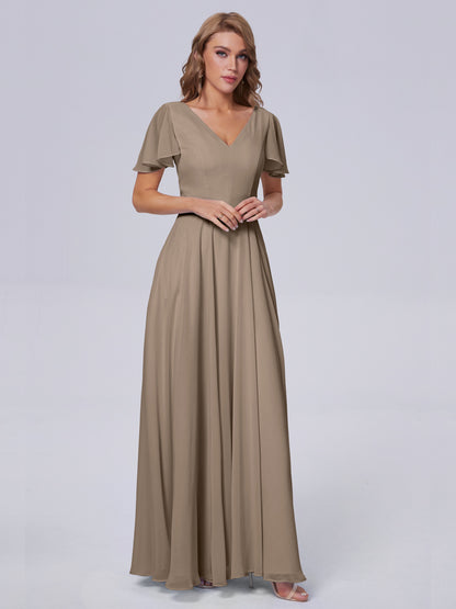 Anastasia Chiffon Long Bridesmaid Dresses With Sleeves
