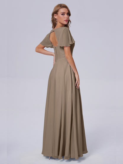 Anastasia Chiffon Long Bridesmaid Dresses With Sleeves