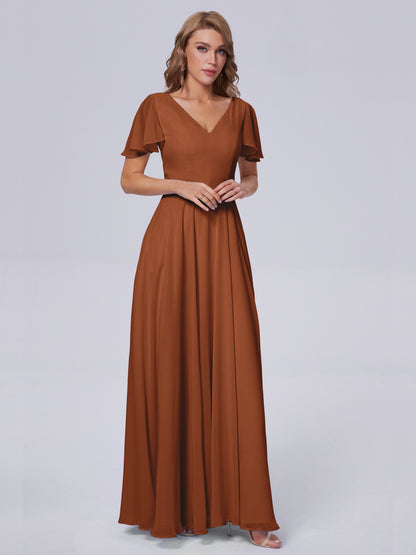 Anastasia Chiffon Long Bridesmaid Dresses With Sleeves