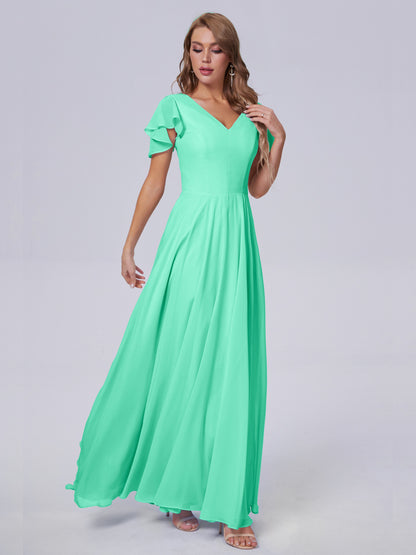 Anastasia Chiffon Long Bridesmaid Dresses With Sleeves