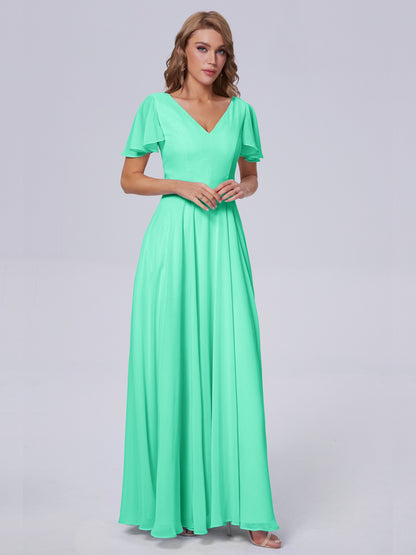 Anastasia Chiffon Long Bridesmaid Dresses With Sleeves