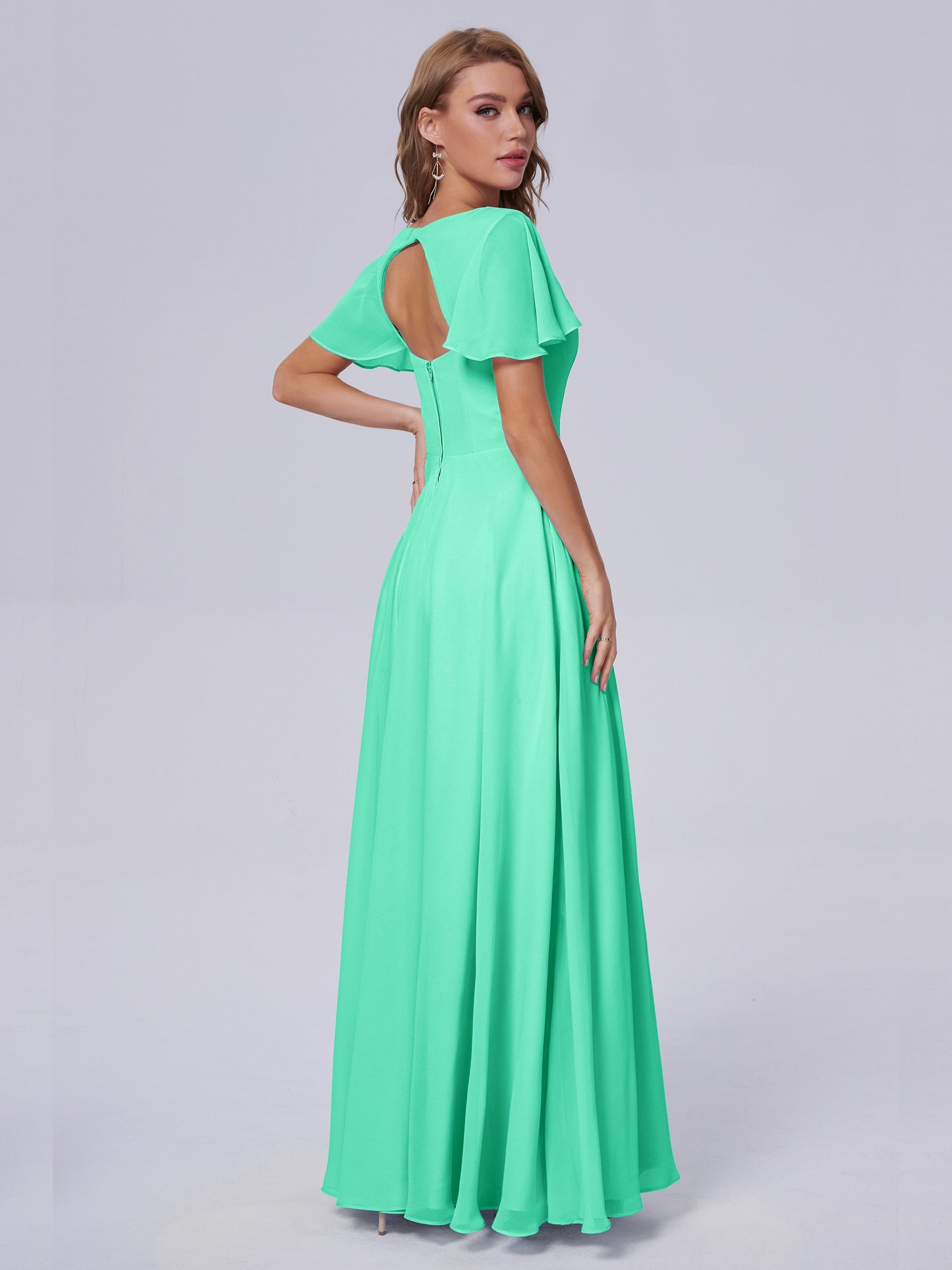 Anastasia Chiffon Long Bridesmaid Dresses With Sleeves