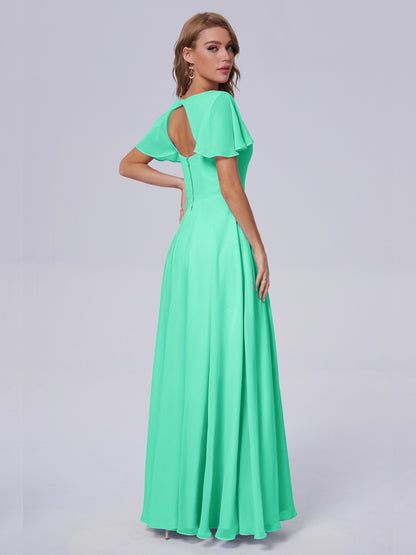 Anastasia Chiffon Long Bridesmaid Dresses With Sleeves