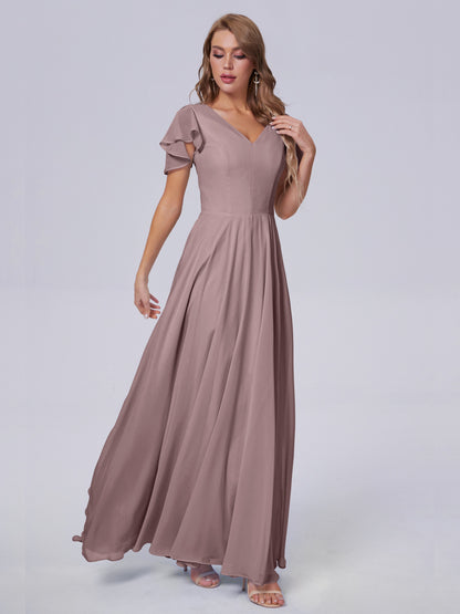 Anastasia Chiffon Long Bridesmaid Dresses With Sleeves