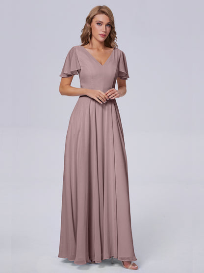 Anastasia Chiffon Long Bridesmaid Dresses With Sleeves