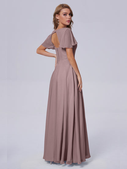 Anastasia Chiffon Long Bridesmaid Dresses With Sleeves