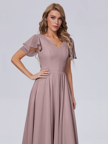 Anastasia Chiffon Long Bridesmaid Dresses With Sleeves