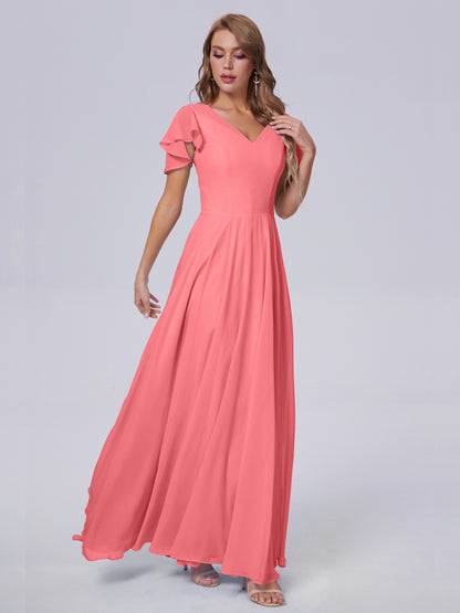 Anastasia Chiffon Long Bridesmaid Dresses With Sleeves