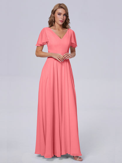 Anastasia Chiffon Long Bridesmaid Dresses With Sleeves
