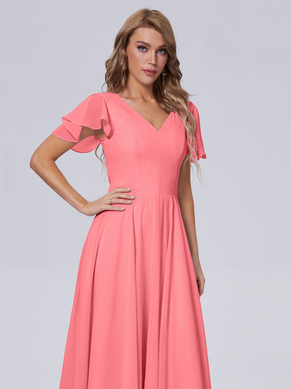 Anastasia Chiffon Long Bridesmaid Dresses With Sleeves