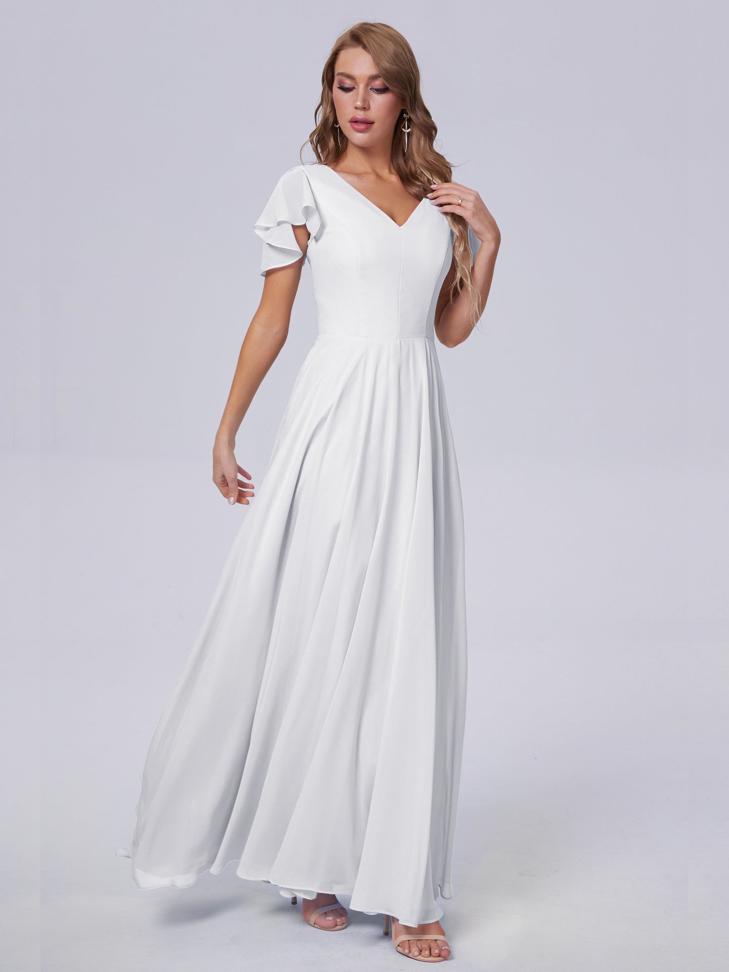 Anastasia Chiffon Long Bridesmaid Dresses With Sleeves