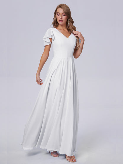 Anastasia Chiffon Long Bridesmaid Dresses With Sleeves