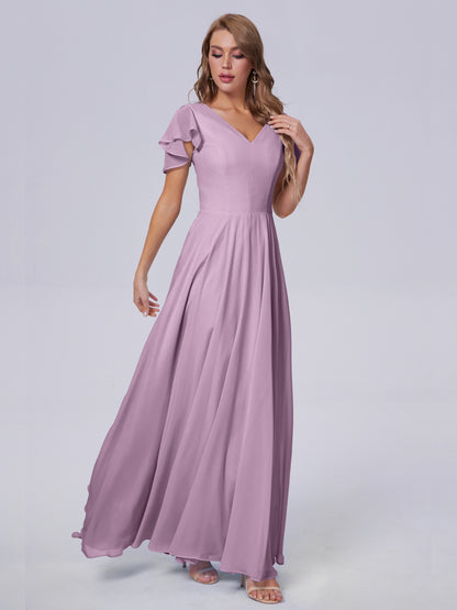 Anastasia Chiffon Long Bridesmaid Dresses With Sleeves