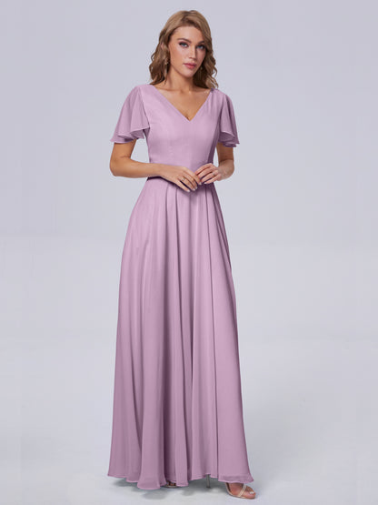 Anastasia Chiffon Long Bridesmaid Dresses With Sleeves