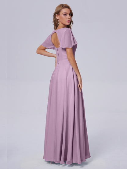 Anastasia Chiffon Long Bridesmaid Dresses With Sleeves