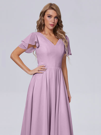 Anastasia Chiffon Long Bridesmaid Dresses With Sleeves