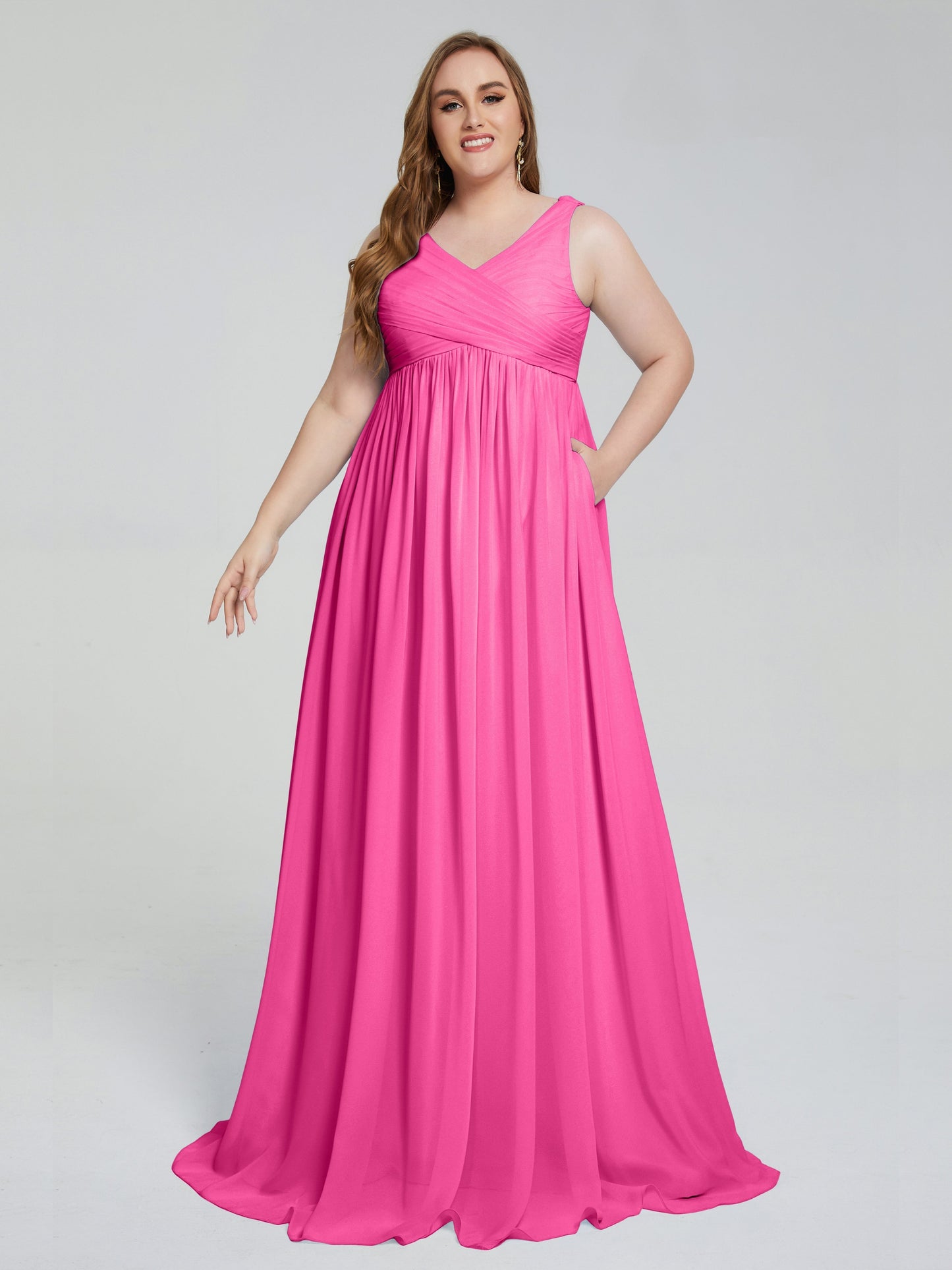 Angelina Sleeveless Plus Size Chiffon Long Bridesmaid Dresses
