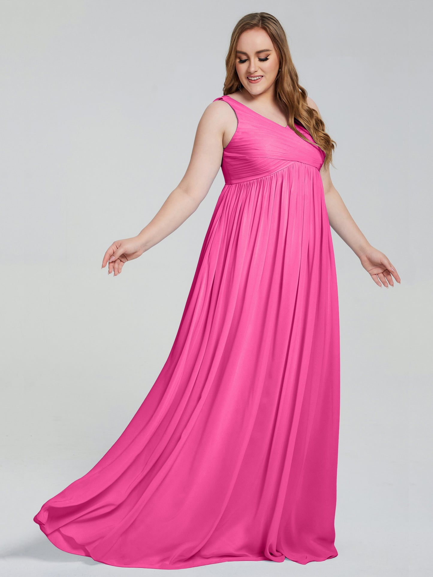 Angelina Sleeveless Plus Size Chiffon Long Bridesmaid Dresses