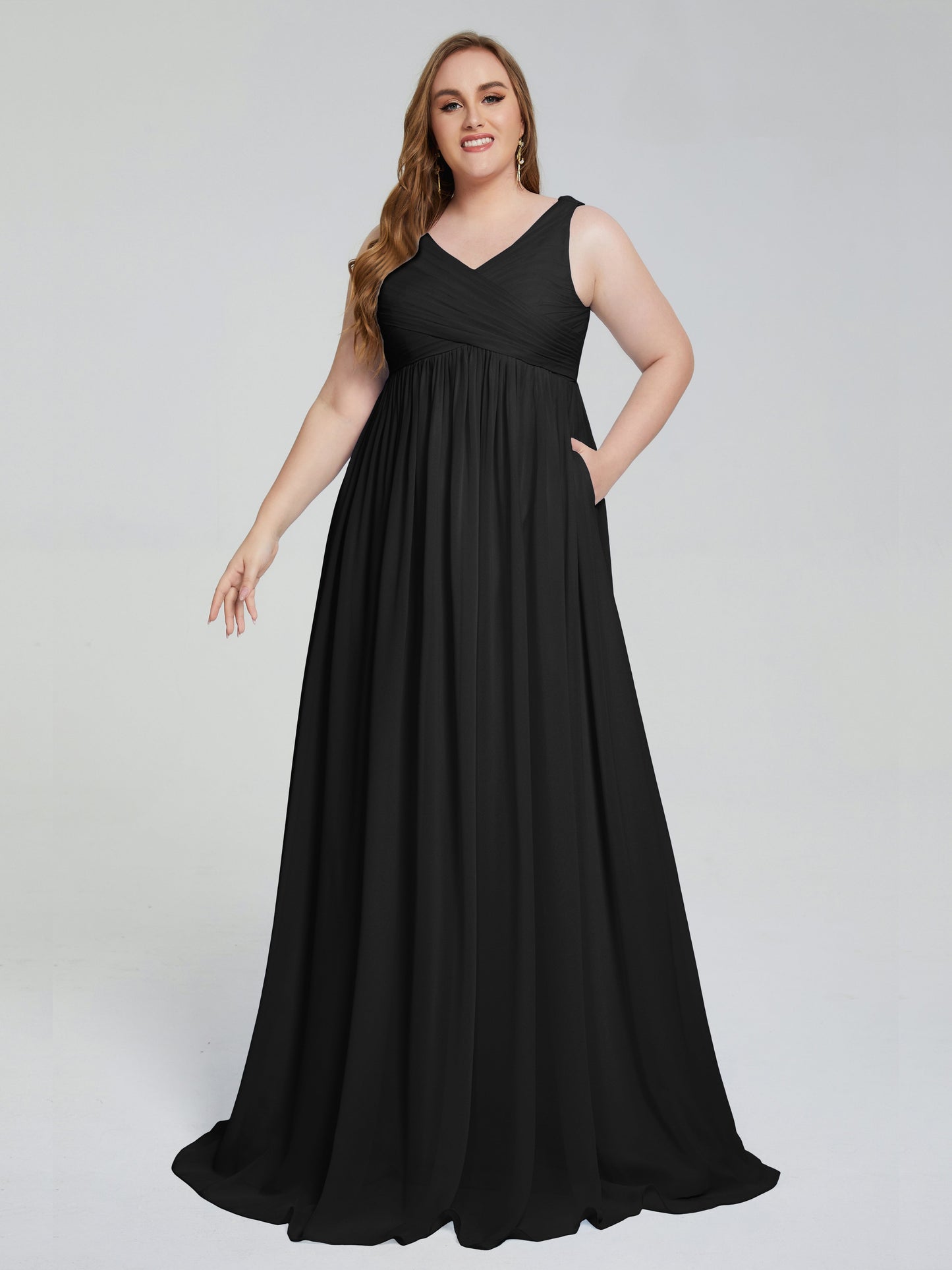 Angelina Sleeveless Plus Size Chiffon Long Bridesmaid Dresses