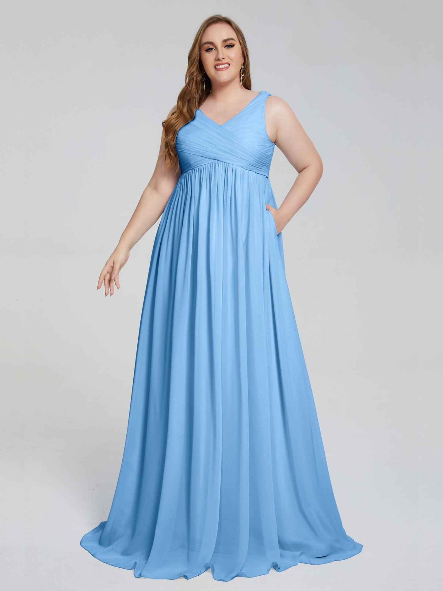 Angelina Sleeveless Plus Size Chiffon Long Bridesmaid Dresses