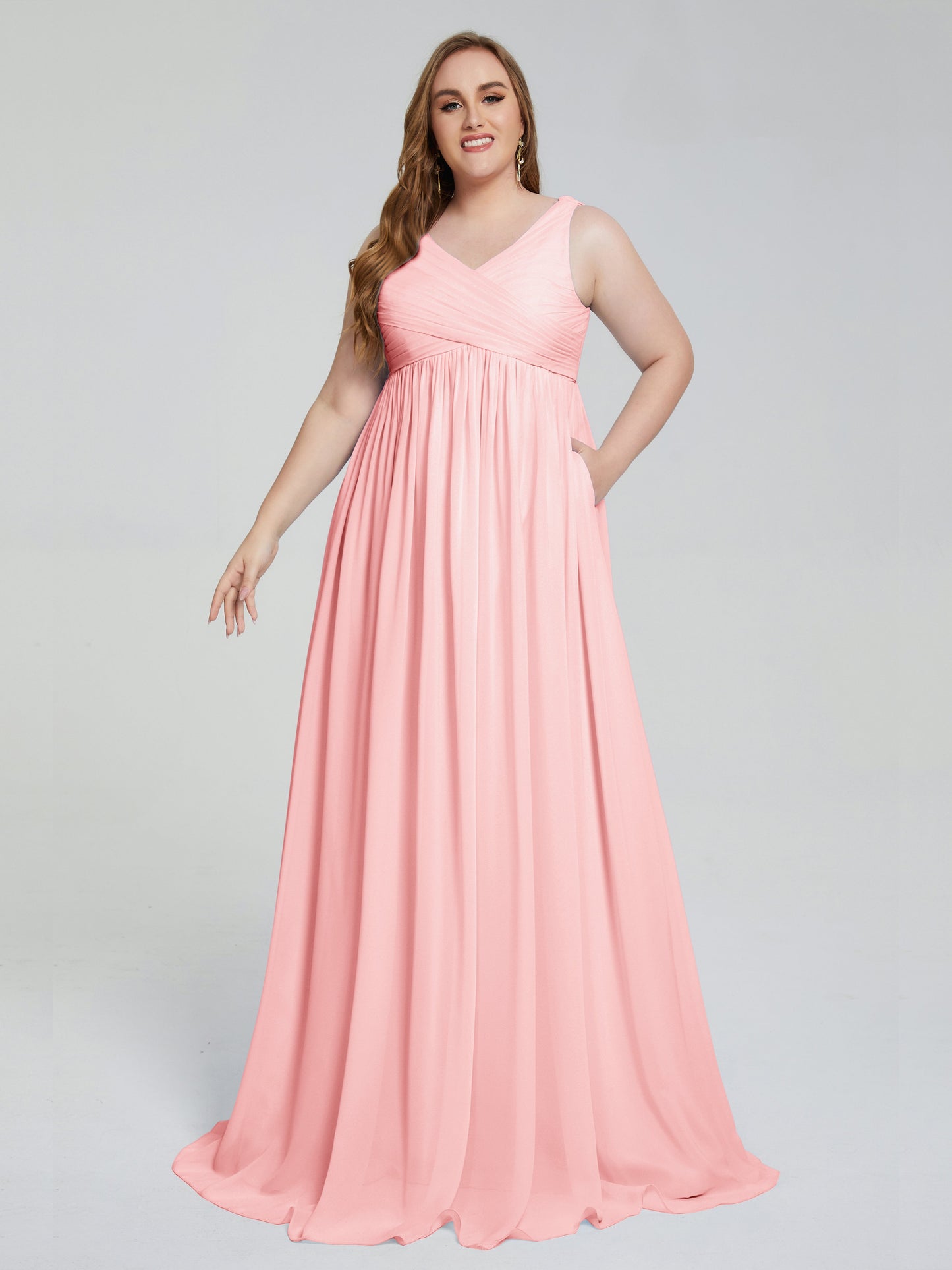 Angelina Sleeveless Plus Size Chiffon Long Bridesmaid Dresses