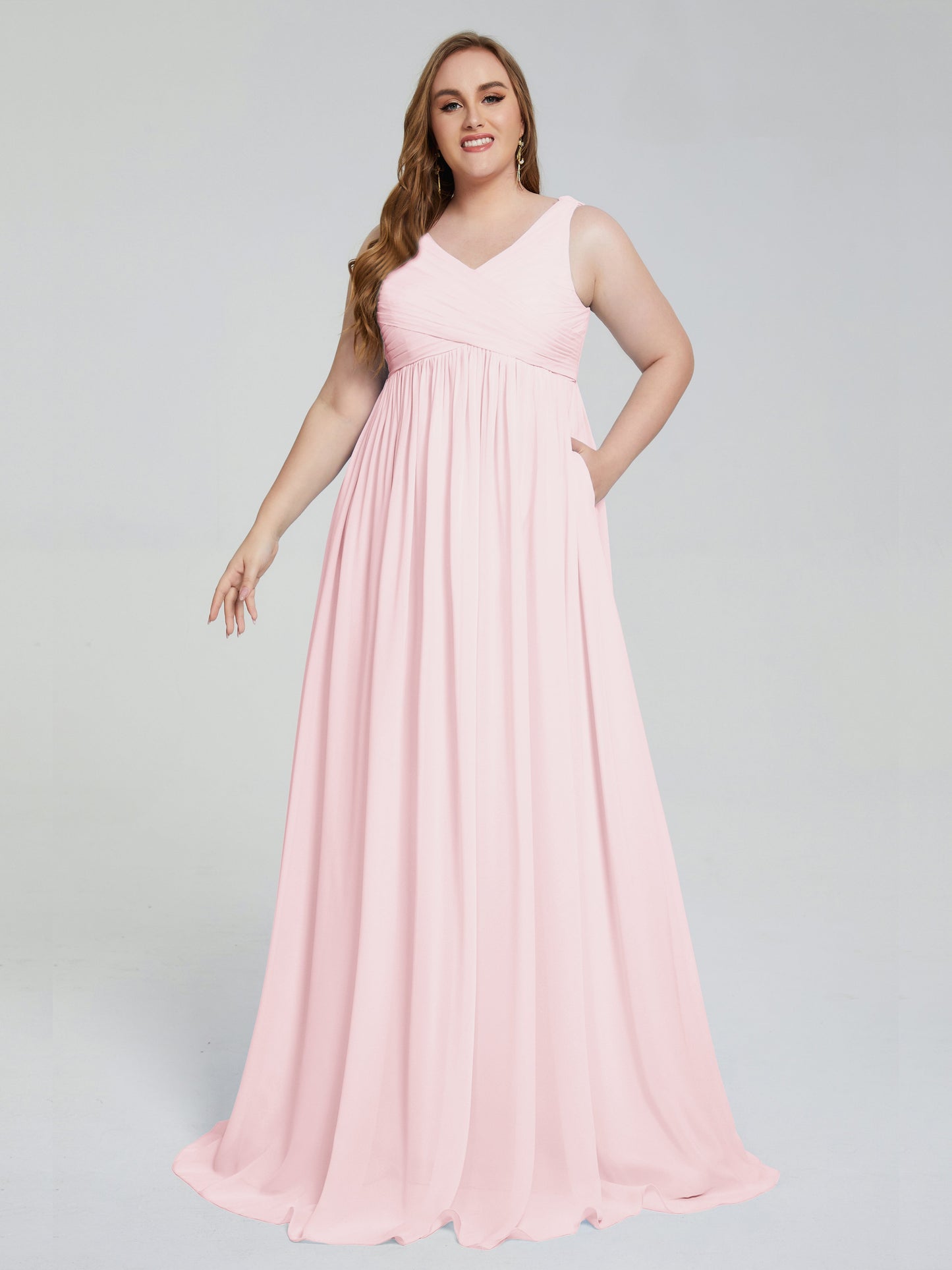 Angelina Sleeveless Plus Size Chiffon Long Bridesmaid Dresses