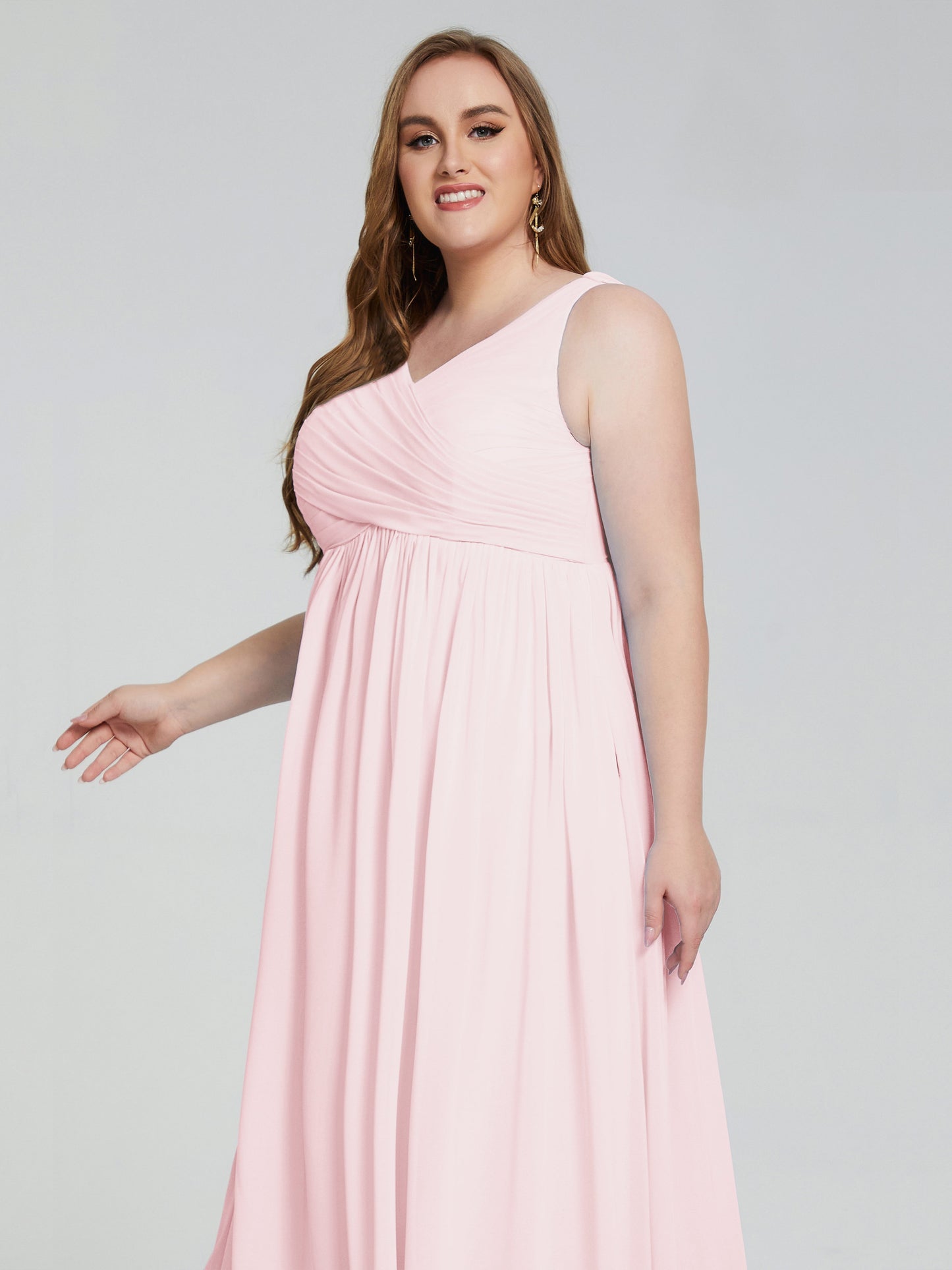Angelina Sleeveless Plus Size Chiffon Long Bridesmaid Dresses