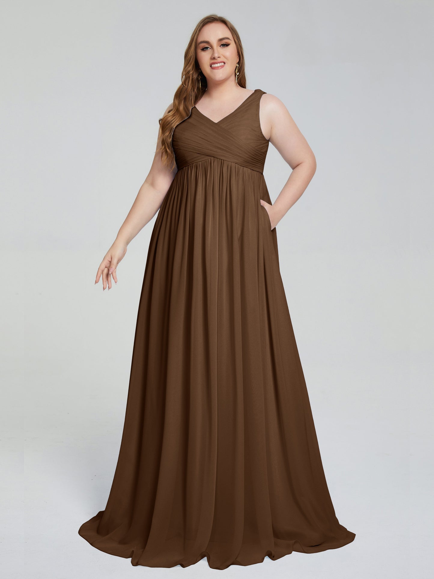 Angelina Sleeveless Plus Size Chiffon Long Bridesmaid Dresses