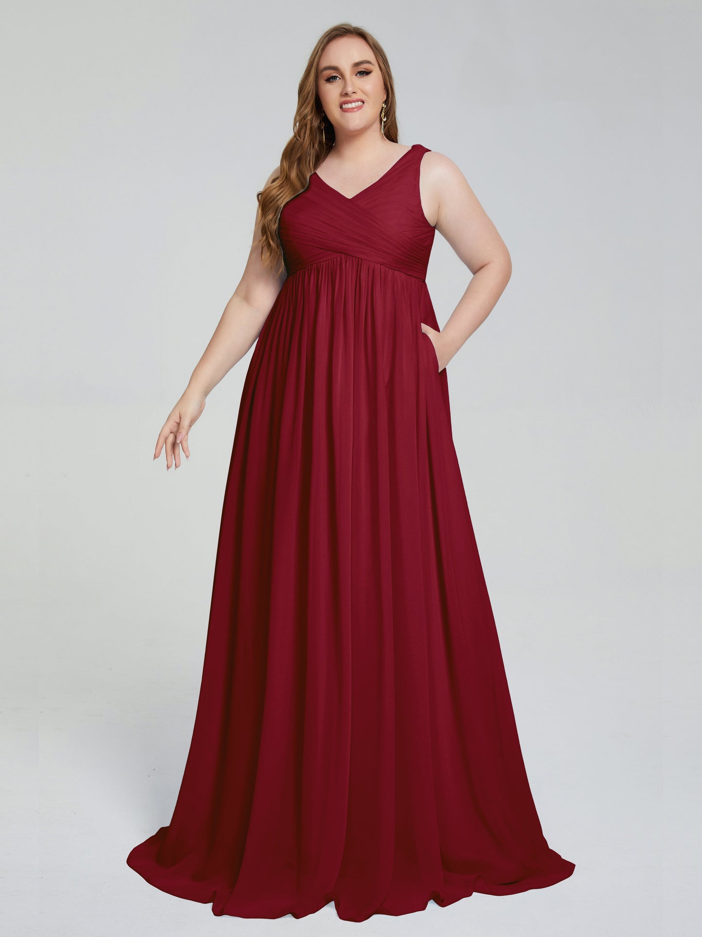 Angelina Sleeveless Plus Size Chiffon Long Bridesmaid Dresses