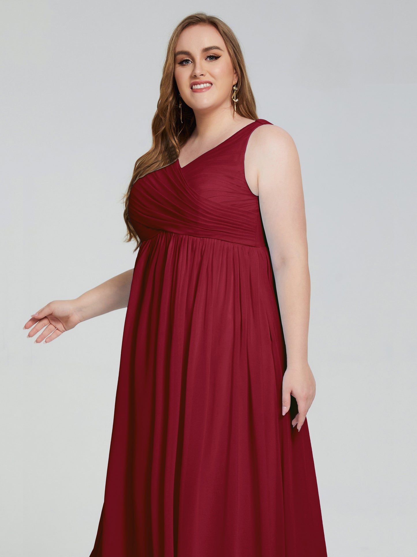 Angelina Sleeveless Plus Size Chiffon Long Bridesmaid Dresses