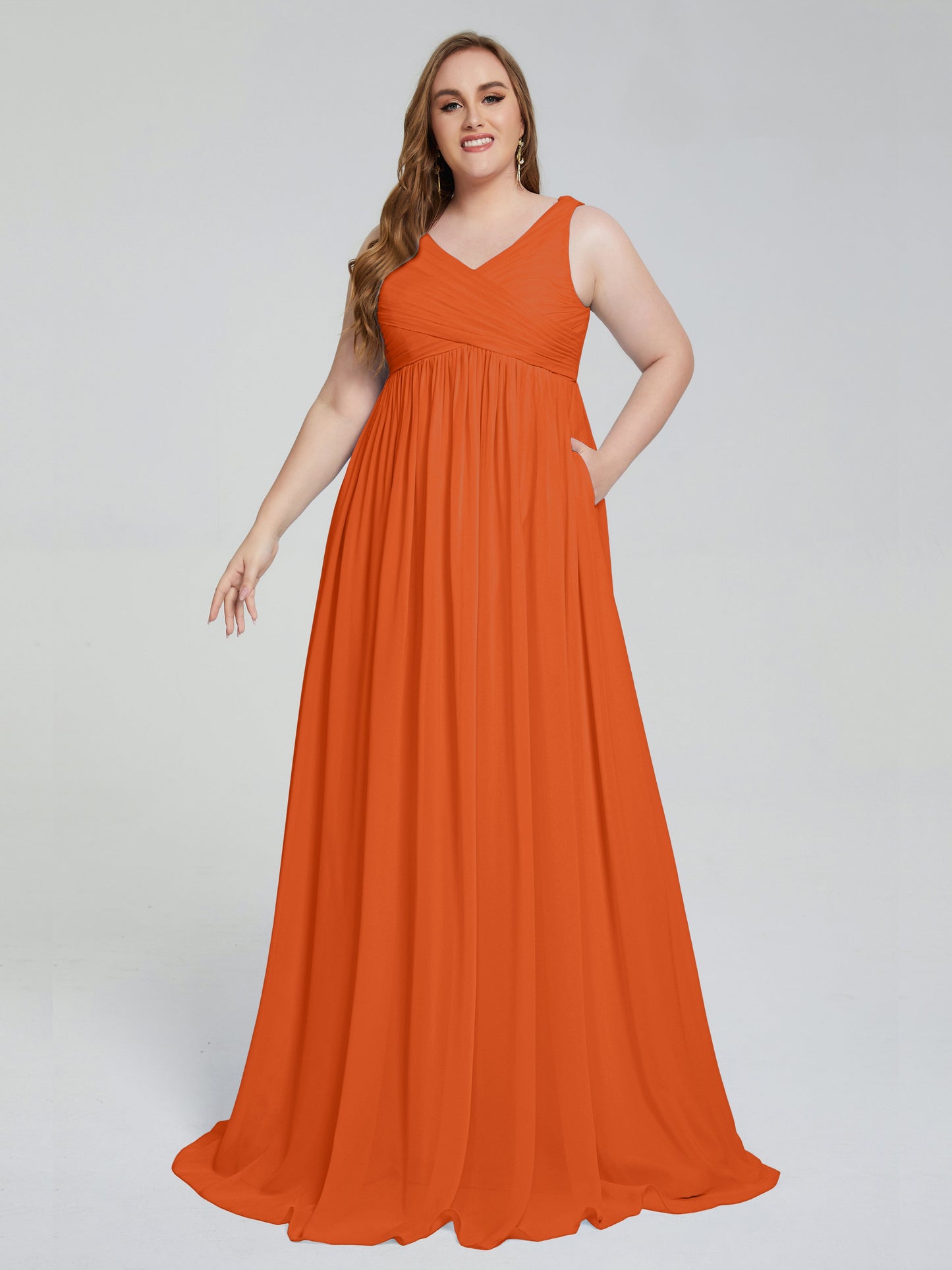 Angelina Sleeveless Plus Size Chiffon Long Bridesmaid Dresses