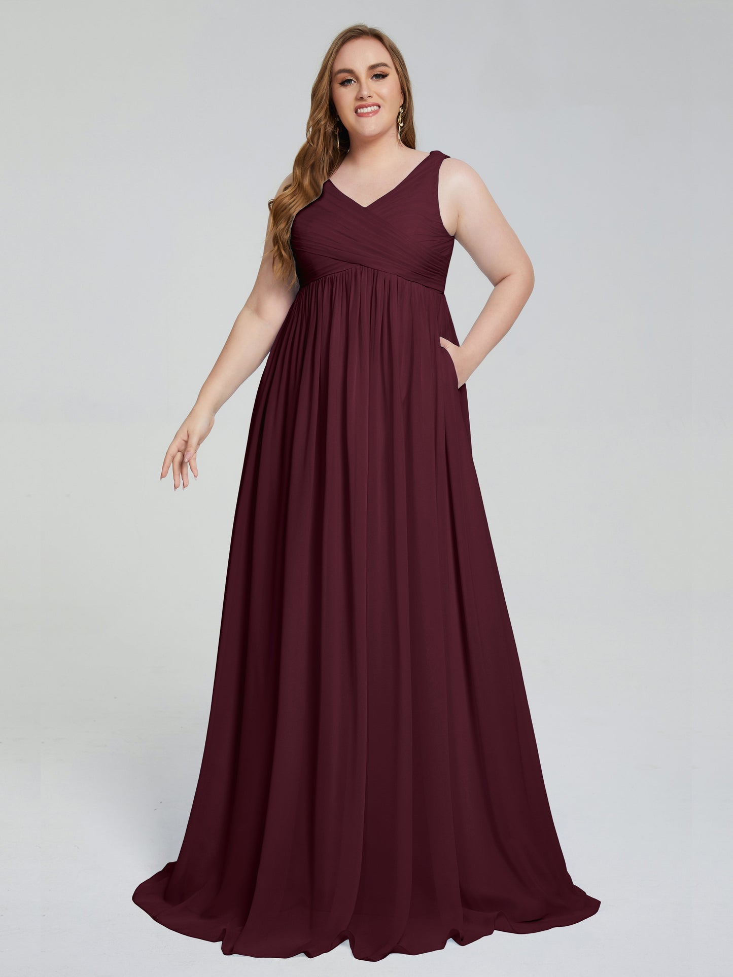 Angelina Sleeveless Plus Size Chiffon Long Bridesmaid Dresses