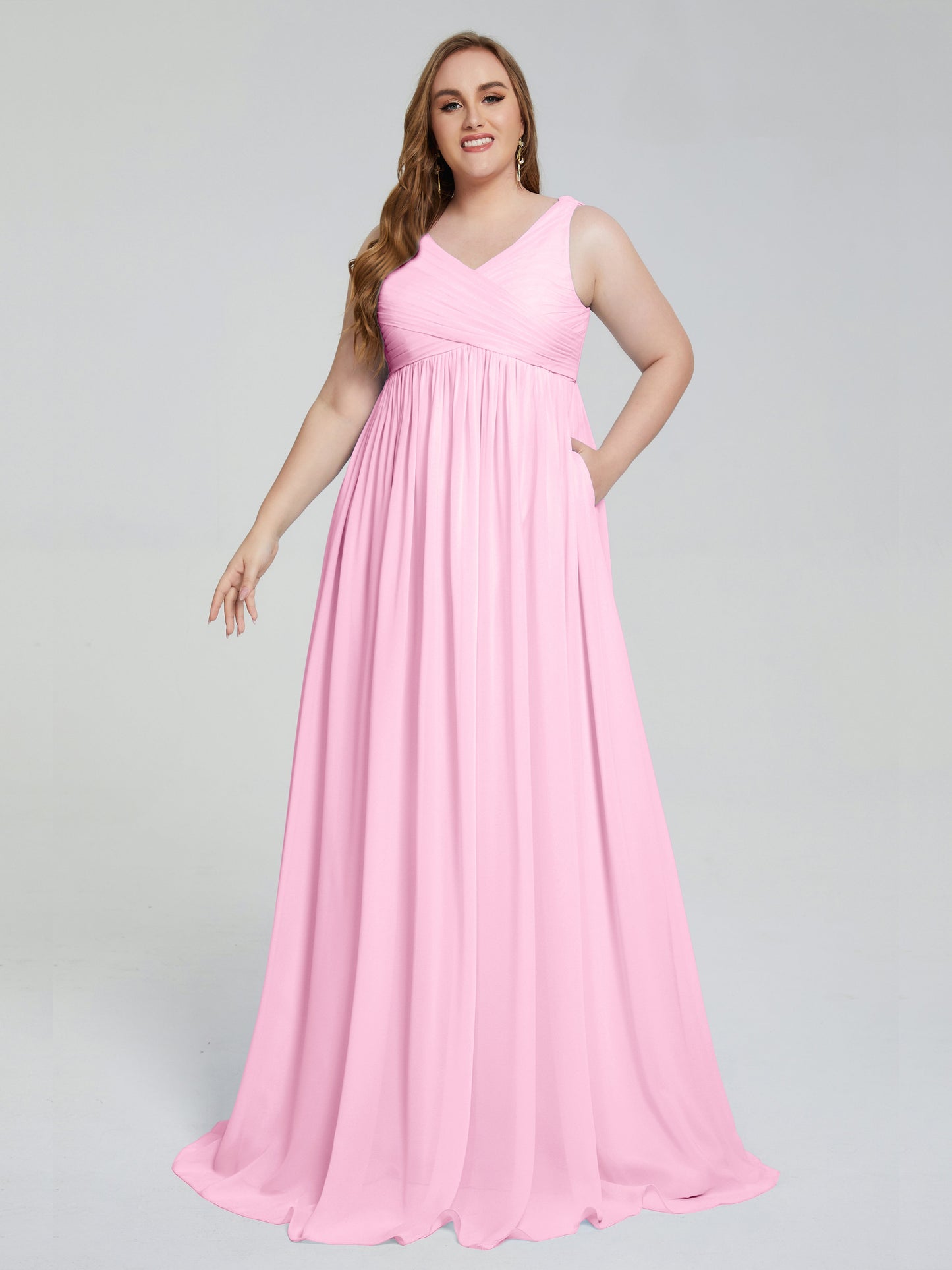 Angelina Sleeveless Plus Size Chiffon Long Bridesmaid Dresses