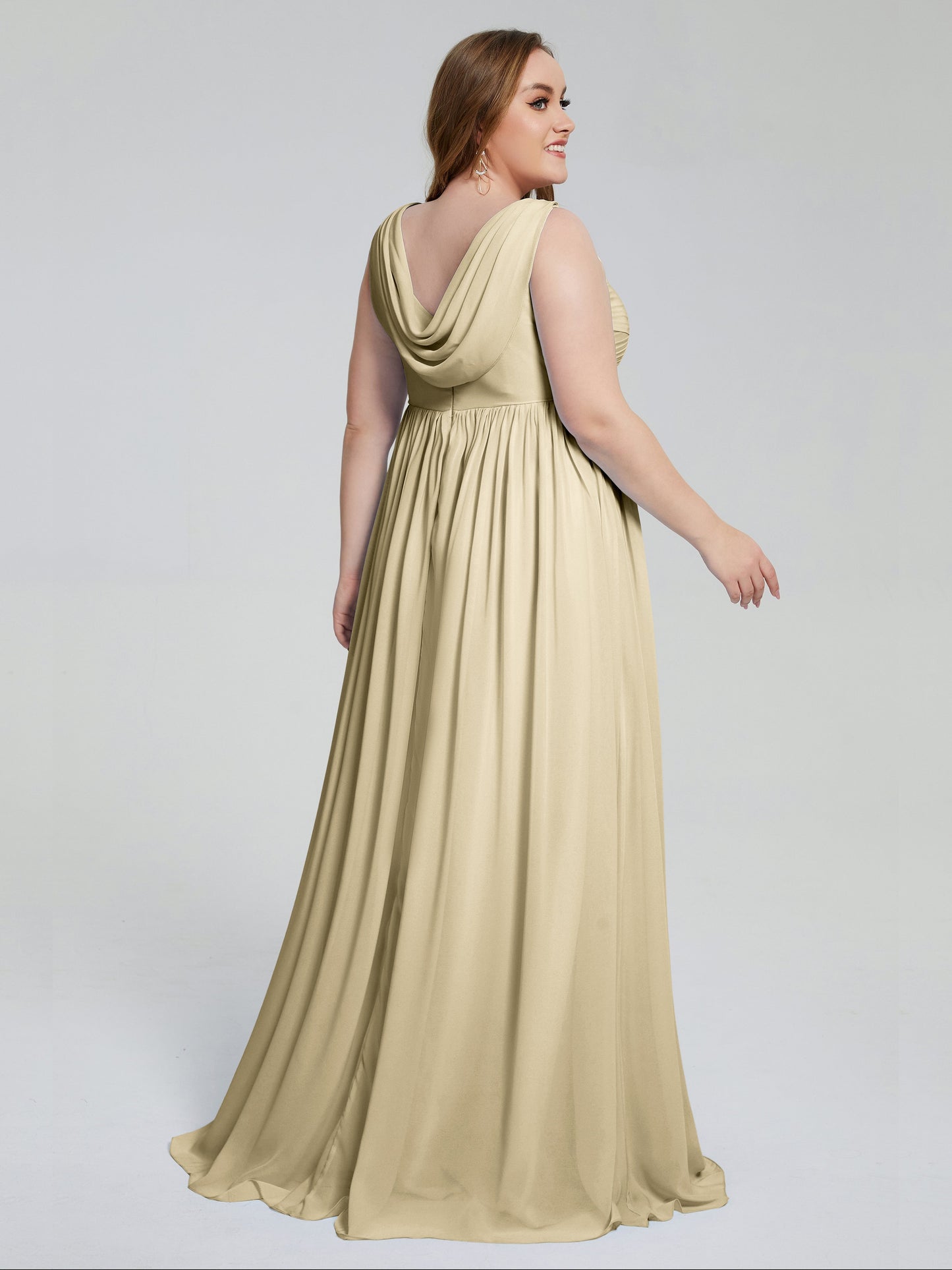 Angelina Sleeveless Plus Size Chiffon Long Bridesmaid Dresses