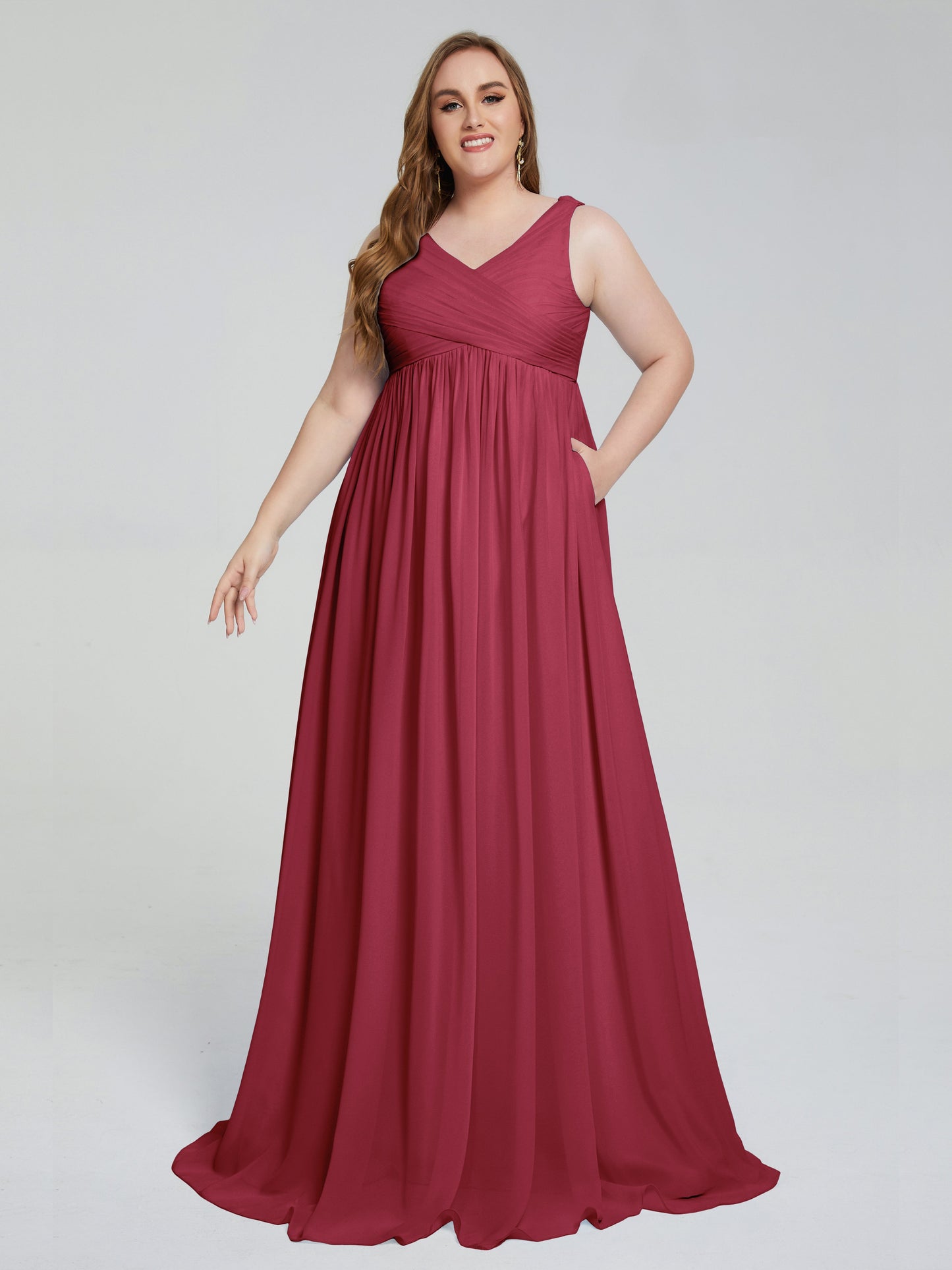 Angelina Sleeveless Plus Size Chiffon Long Bridesmaid Dresses