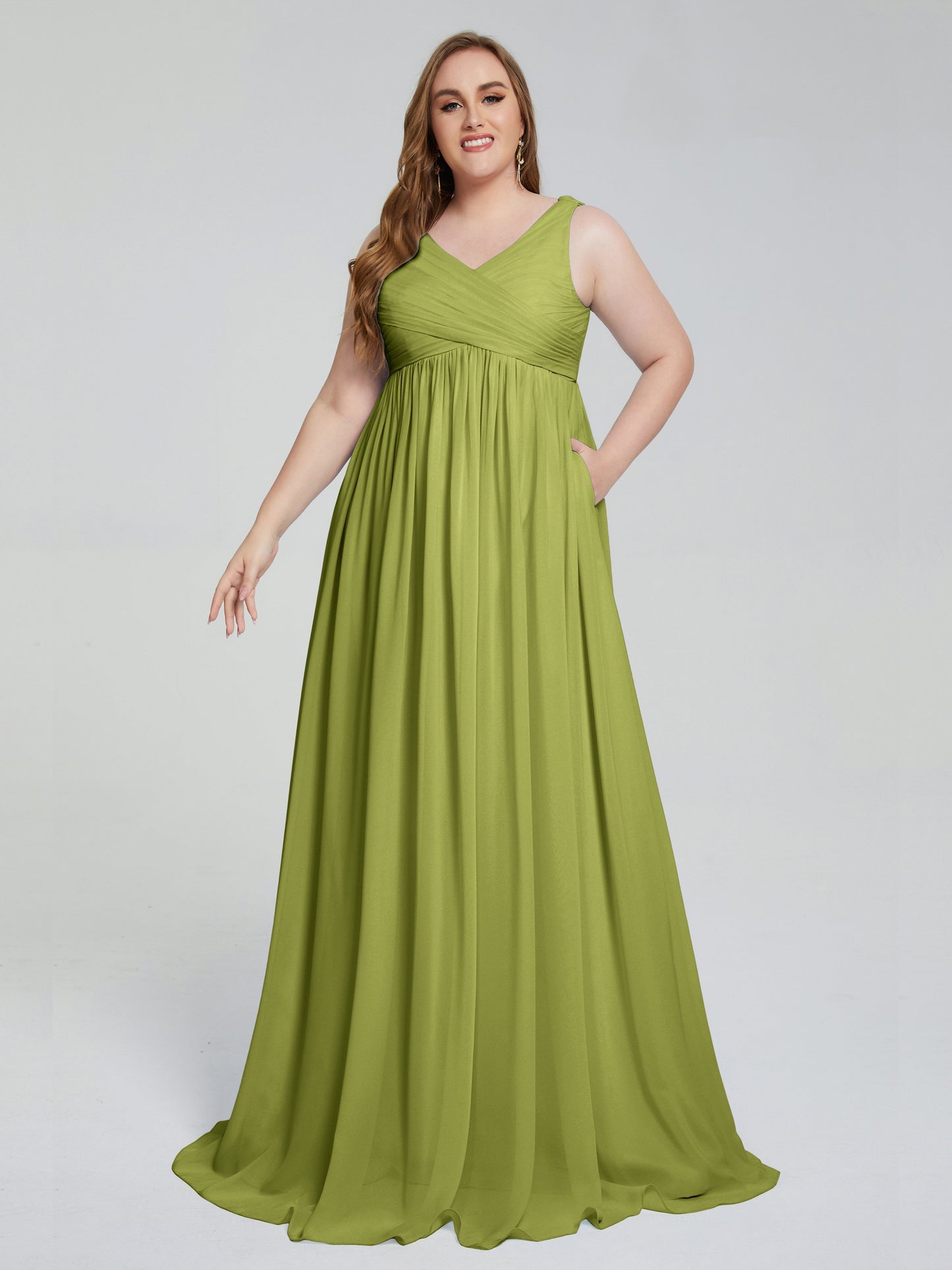 Angelina Sleeveless Plus Size Chiffon Long Bridesmaid Dresses
