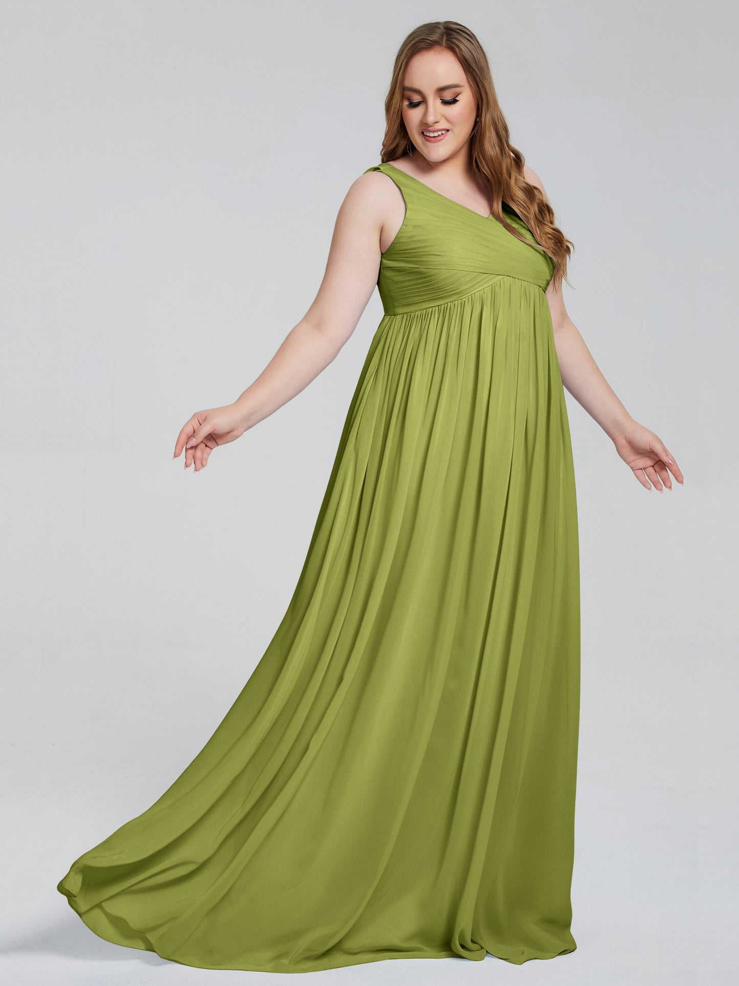 Angelina Sleeveless Plus Size Chiffon Long Bridesmaid Dresses