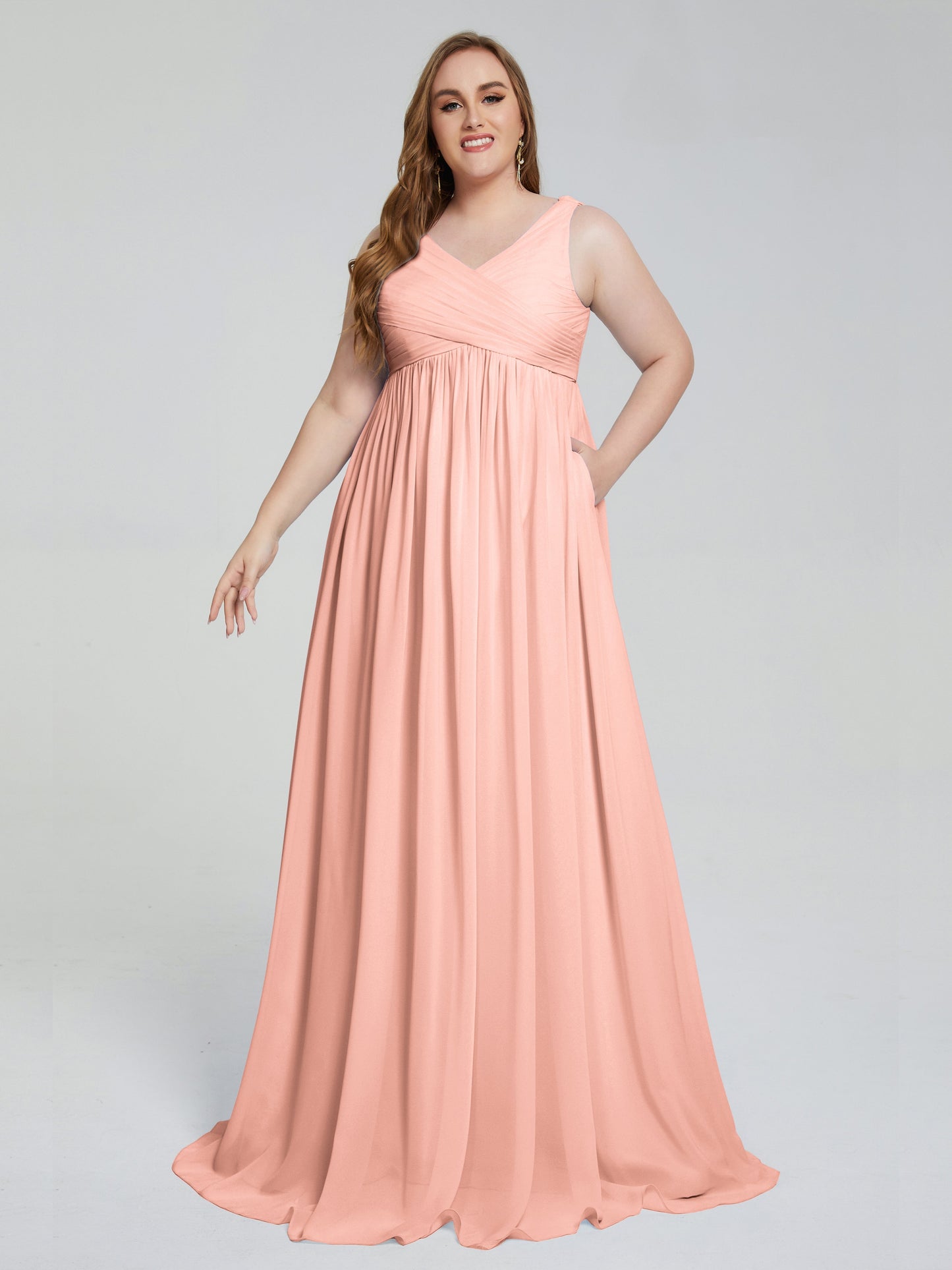 Angelina Sleeveless Plus Size Chiffon Long Bridesmaid Dresses