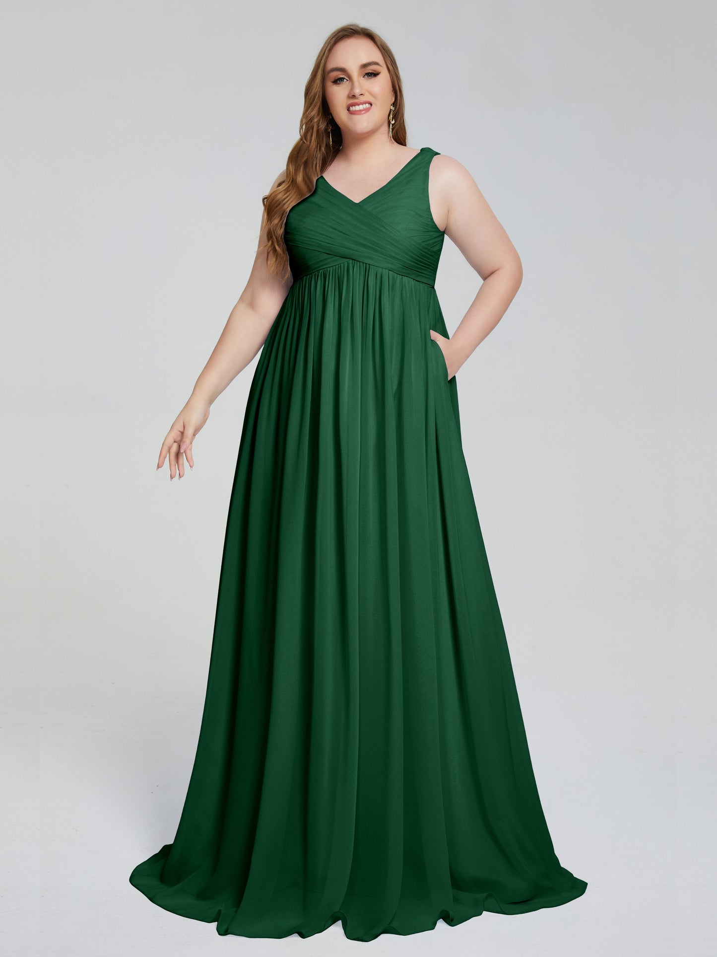 Angelina Sleeveless Plus Size Chiffon Long Bridesmaid Dresses