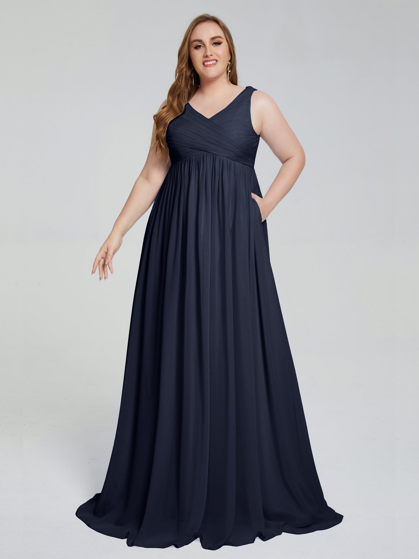 Angelina Sleeveless Plus Size Chiffon Long Bridesmaid Dresses