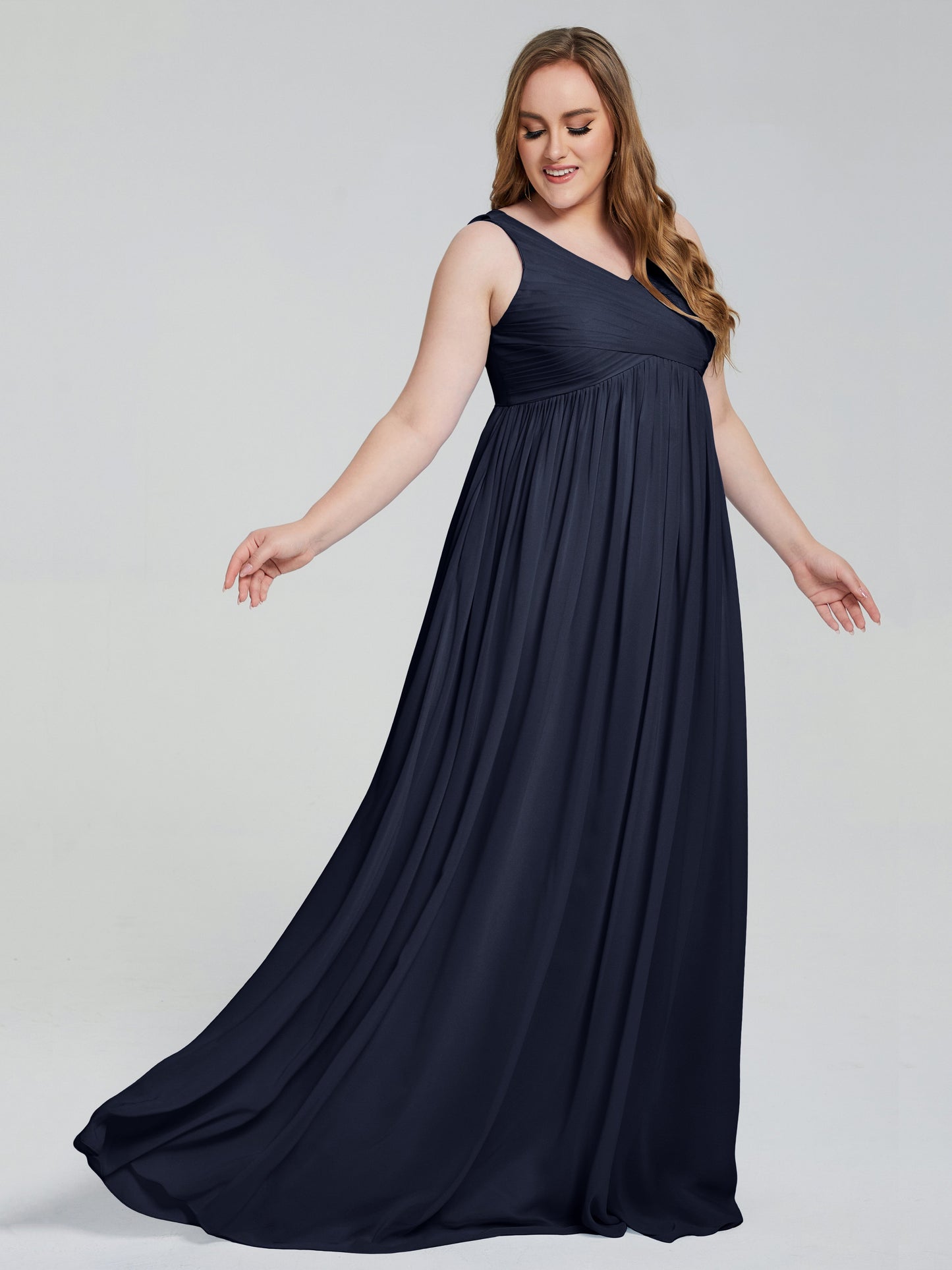 Angelina Sleeveless Plus Size Chiffon Long Bridesmaid Dresses