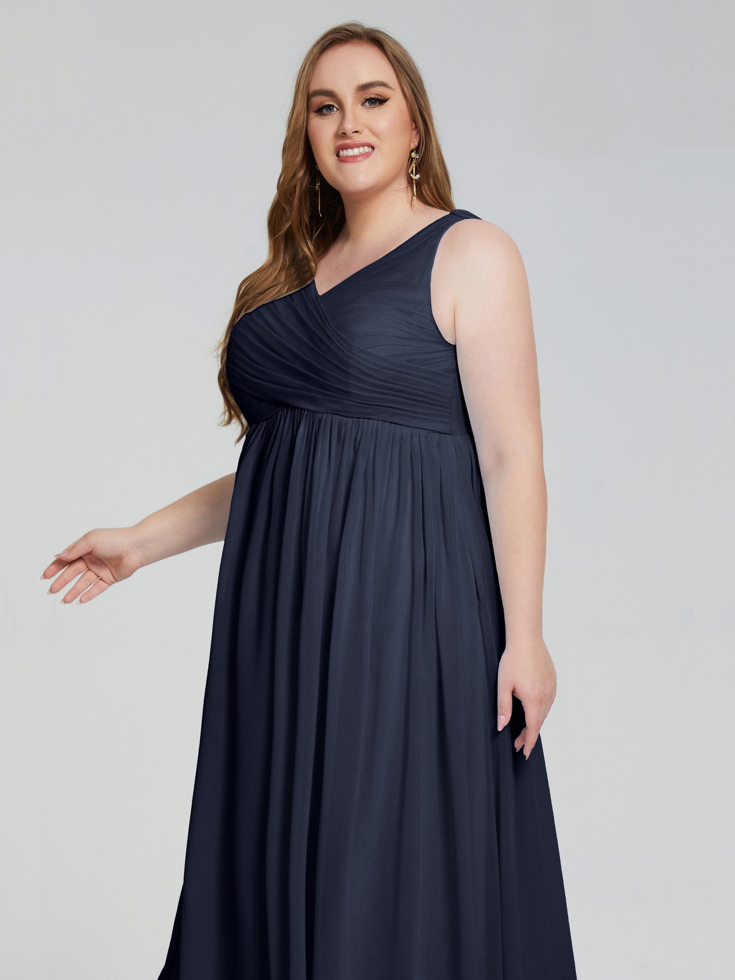 Angelina Sleeveless Plus Size Chiffon Long Bridesmaid Dresses