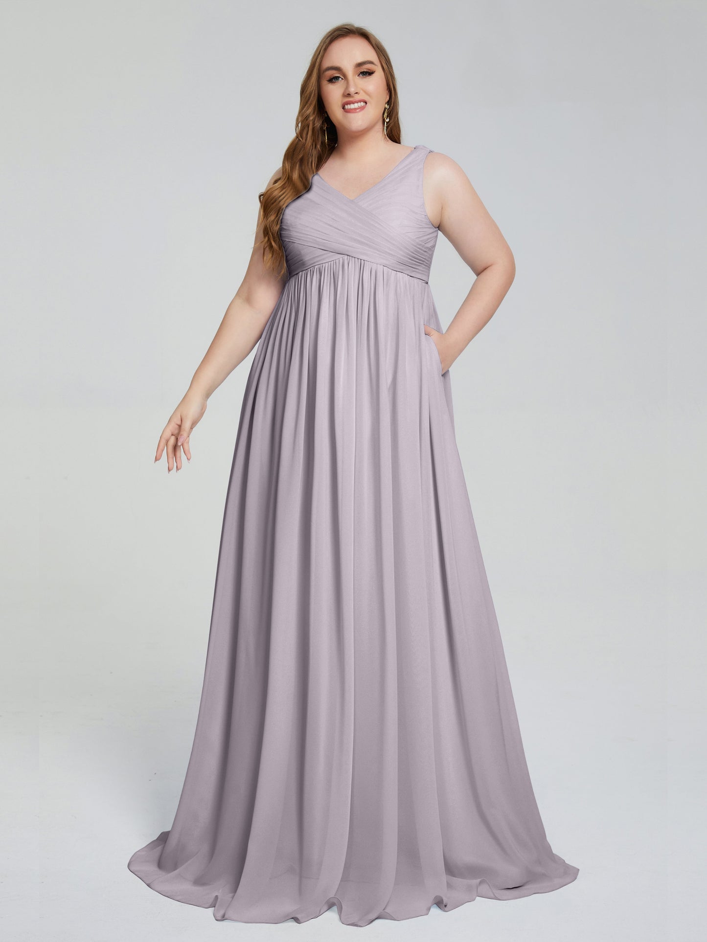 Angelina Sleeveless Plus Size Chiffon Long Bridesmaid Dresses