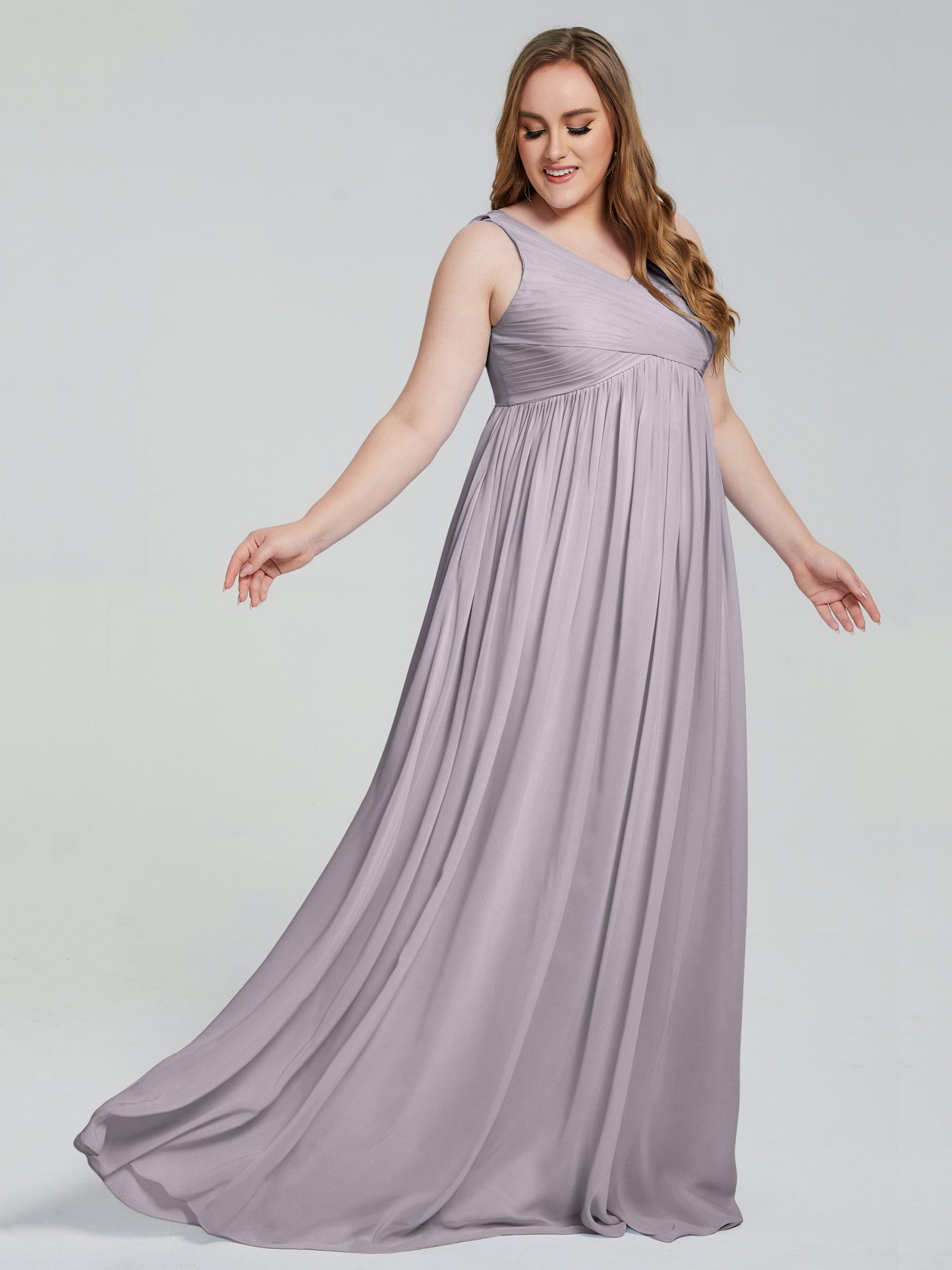 Angelina Sleeveless Plus Size Chiffon Long Bridesmaid Dresses
