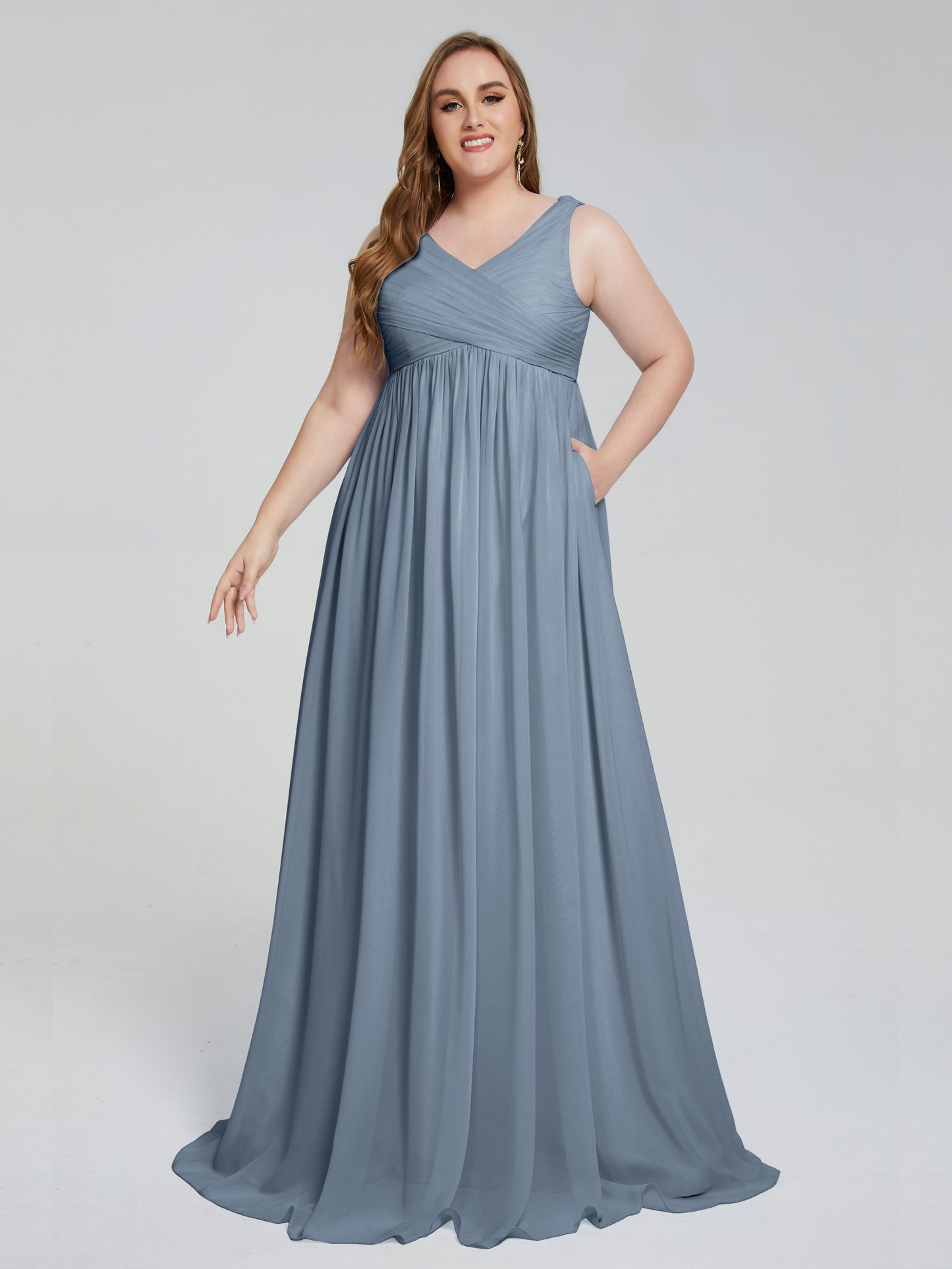 Angelina Sleeveless Plus Size Chiffon Long Bridesmaid Dresses