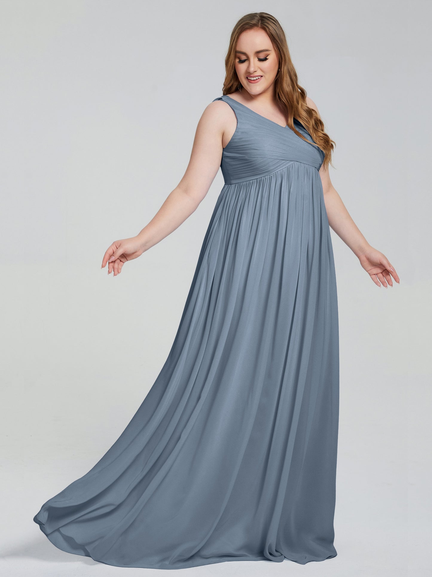 Angelina Sleeveless Plus Size Chiffon Long Bridesmaid Dresses