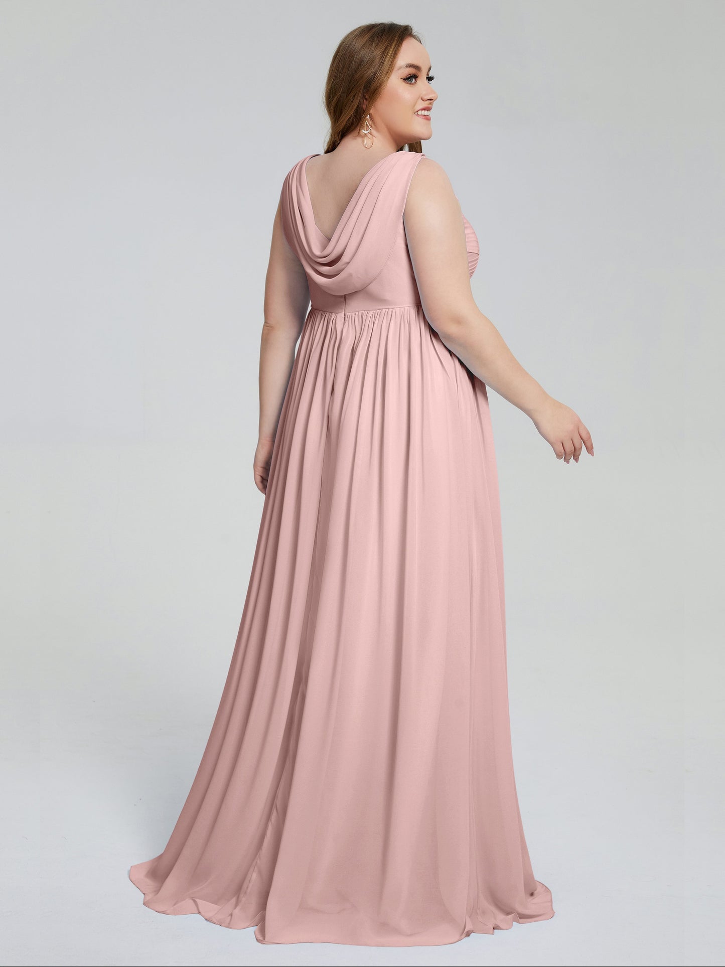 Angelina Sleeveless Plus Size Chiffon Long Bridesmaid Dresses